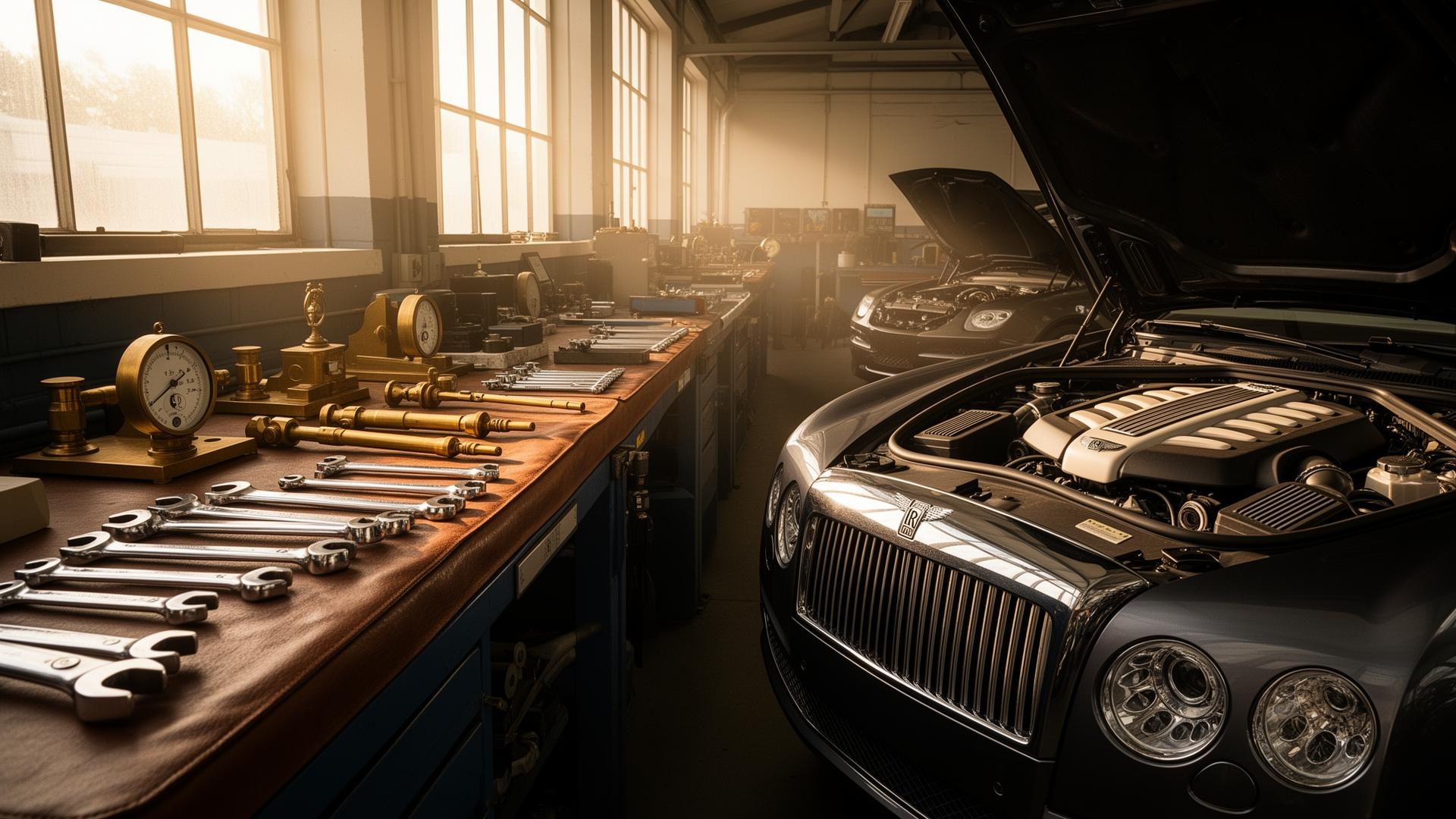 Rolls-Royce and Bentley inside a luxury service facility