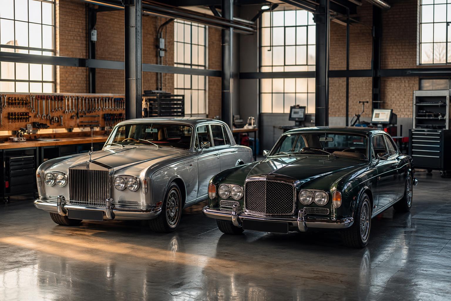 Vintage Bentley in the workshop